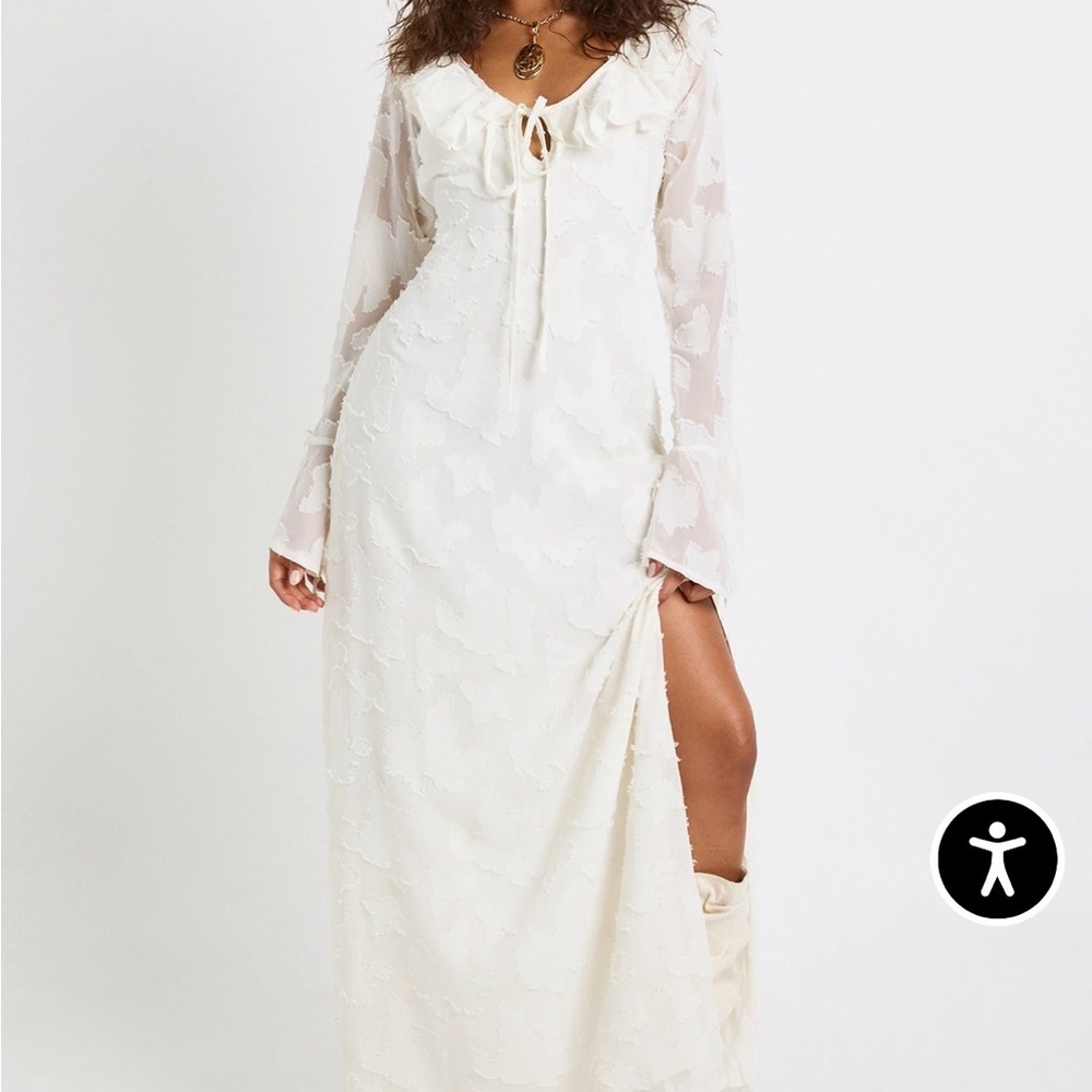 Boohoo Cream Burnout Floral Flare Sleeve Maxi Dress